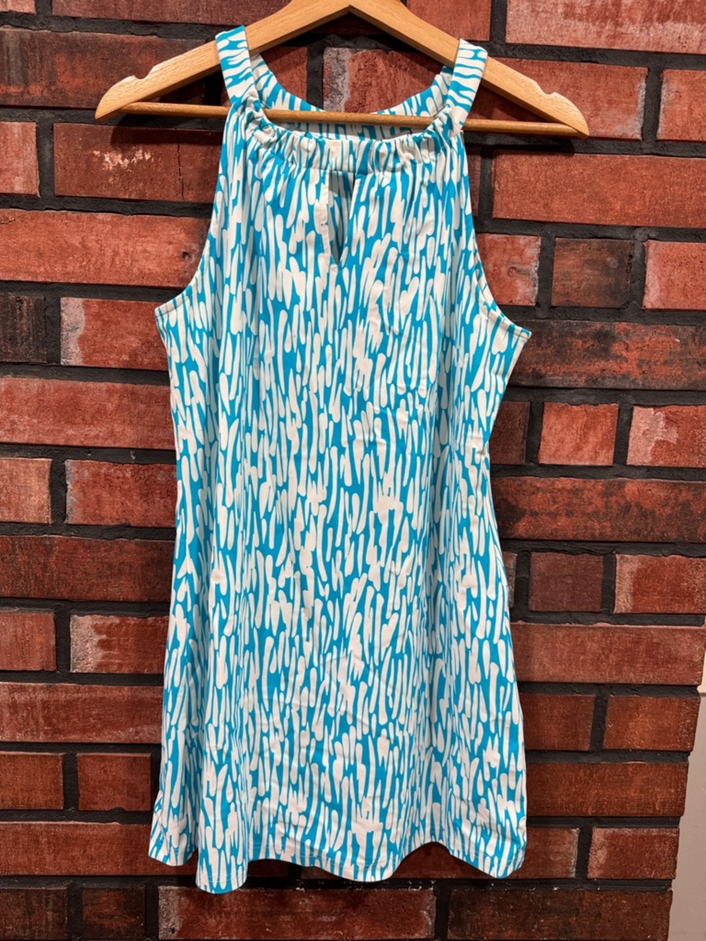 Jude Connally sleeveless halter neck blue and white print dress
